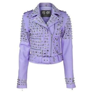 Killstar Lilac Studded Genuine Leather Jacket